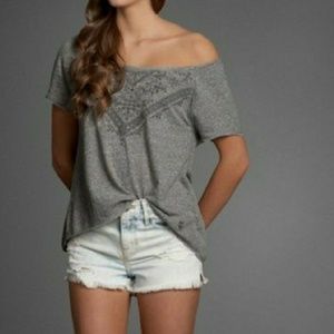 New Abercrombie Embroidered Heather Grey Top